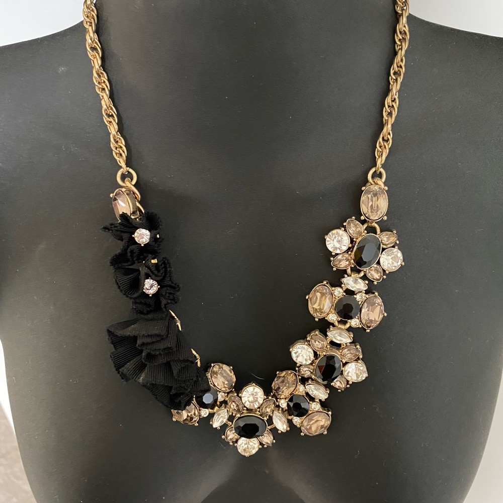 Banana Republic Mixed Fabric & Gem Floral Statement Necklace